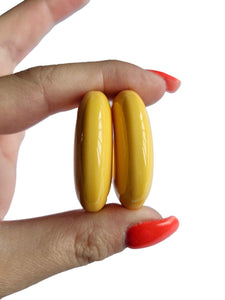 1940s Buttermilk Yellow Bakelite Hoop Earrings