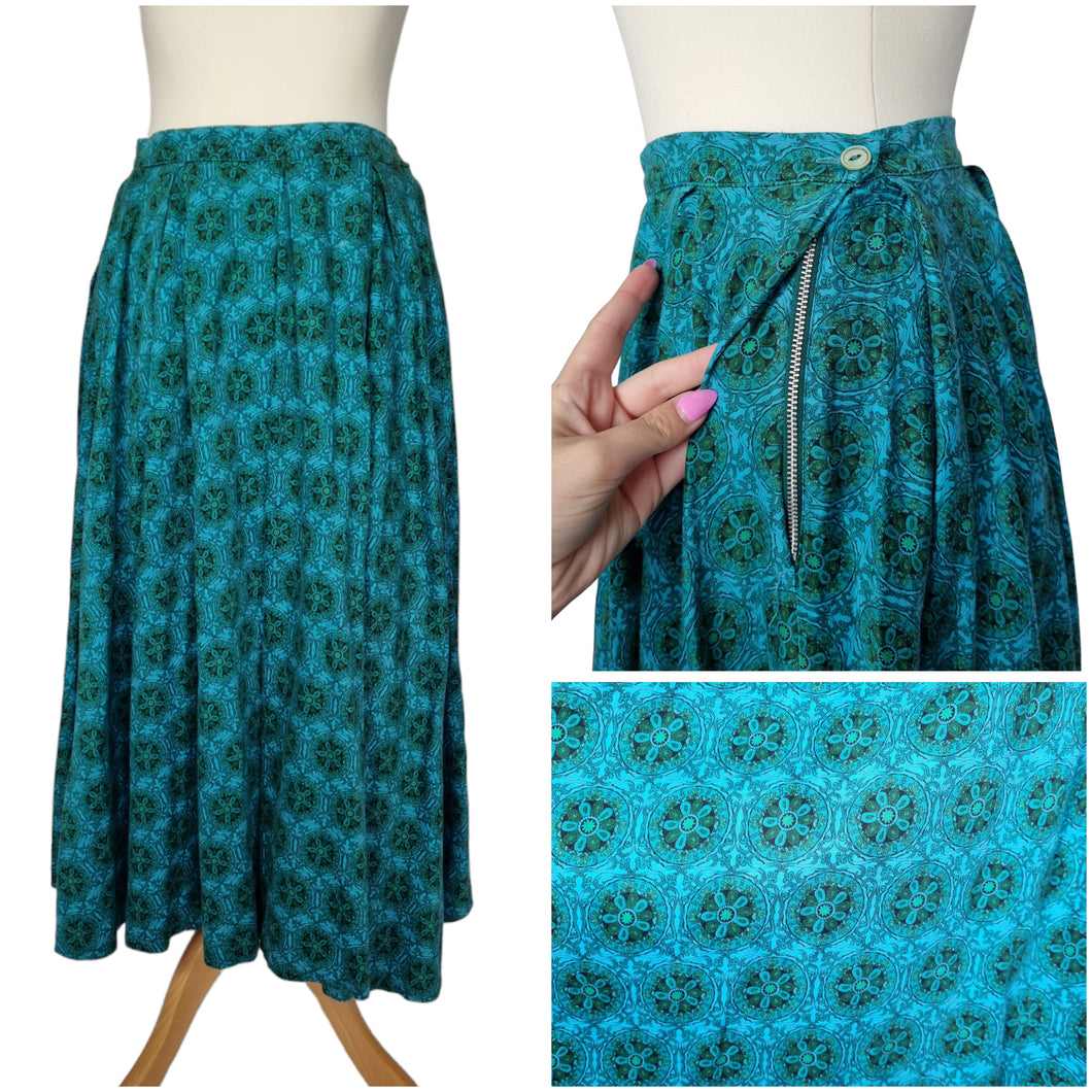 1950s Teal Abstract Print Full Circle Skirt