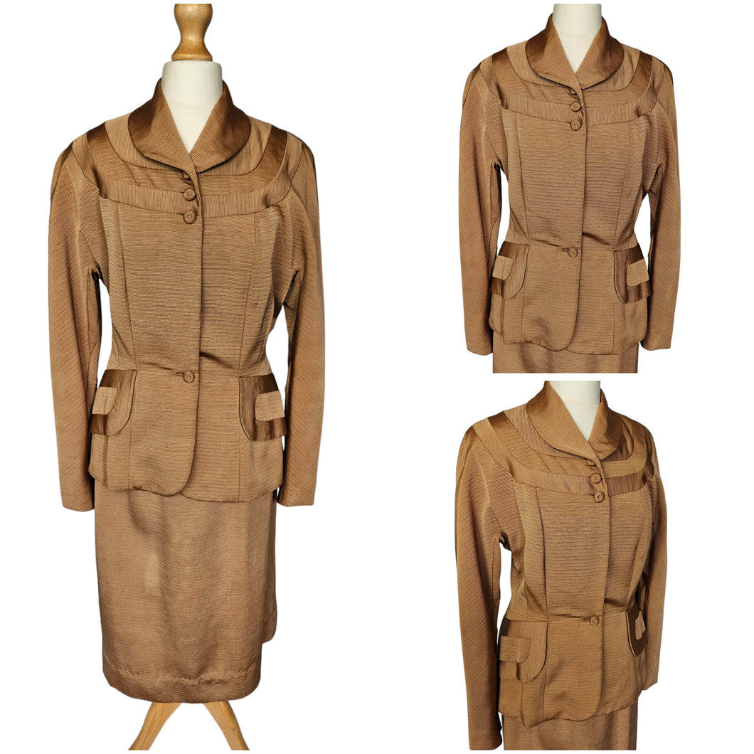 Late 1940s Golden/Sand Grosgrain Suit