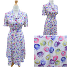 Load image into Gallery viewer, 1940s White Dress With Chartreuse, Pink and Purple Flowers
