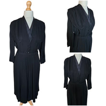 Load image into Gallery viewer, 1940s Black Crepe Dress With Modesty Collar
