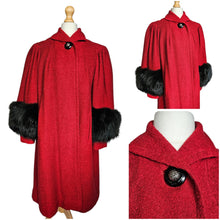 Load image into Gallery viewer, Late 1940s Red Swing Coat With Black Fur Cuffs
