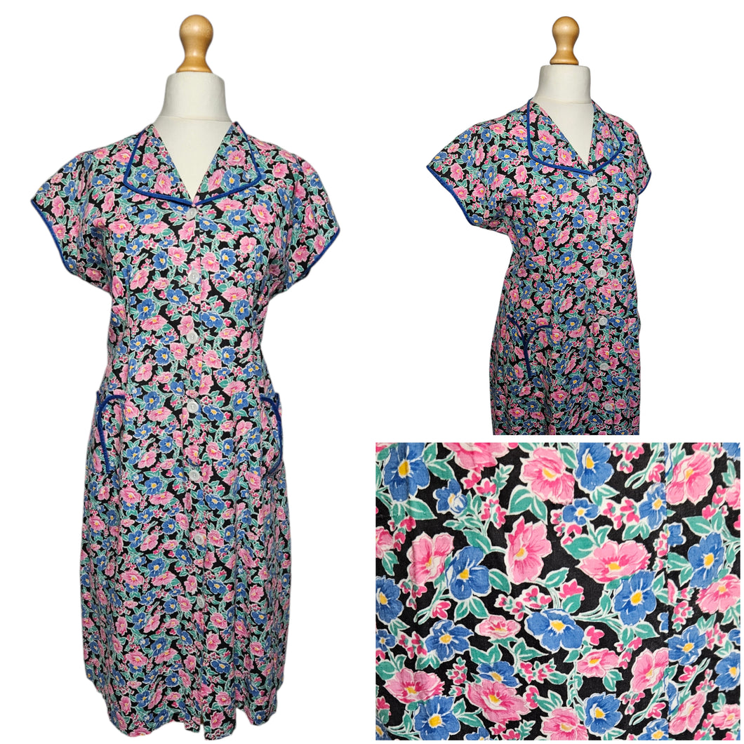 Late 1940s Pink Floral House Dress