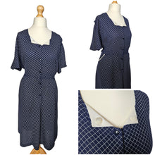 Load image into Gallery viewer, 1940s Navy Blue and White Checked Print Dress
