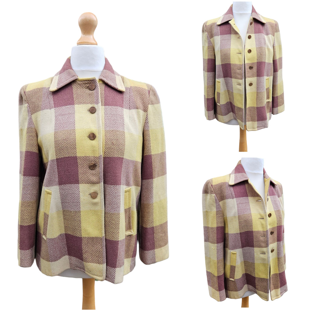 1940s Yellow and Brown Check Wool Jacket