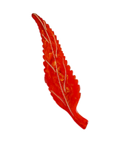 Load image into Gallery viewer, 1940s Red Carved Curved Marbled Bakelite Leaf Brooch
