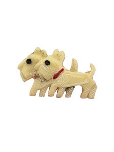 1940s Cream Celluloid Double Dog Brooch