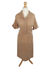 Load image into Gallery viewer, 1940s Peach/Biscuit Dress with White Fleck And Diamante Buttons
