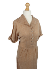 Load image into Gallery viewer, 1940s Peach/Biscuit Dress with White Fleck And Diamante Buttons
