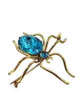 Load image into Gallery viewer, Edwardian HUGE Aqua Blue Glass Spider Brooch
