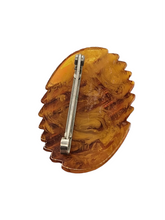 Load image into Gallery viewer, 1940s Carved Bakelite Butterscotch Ribbed Brooch
