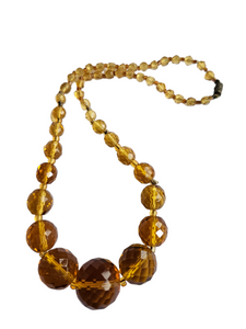 1930s Art Deco Orange Chunky Faceted Glass Necklace