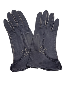 1940s Stamped CC41 Navy Leather Gloves