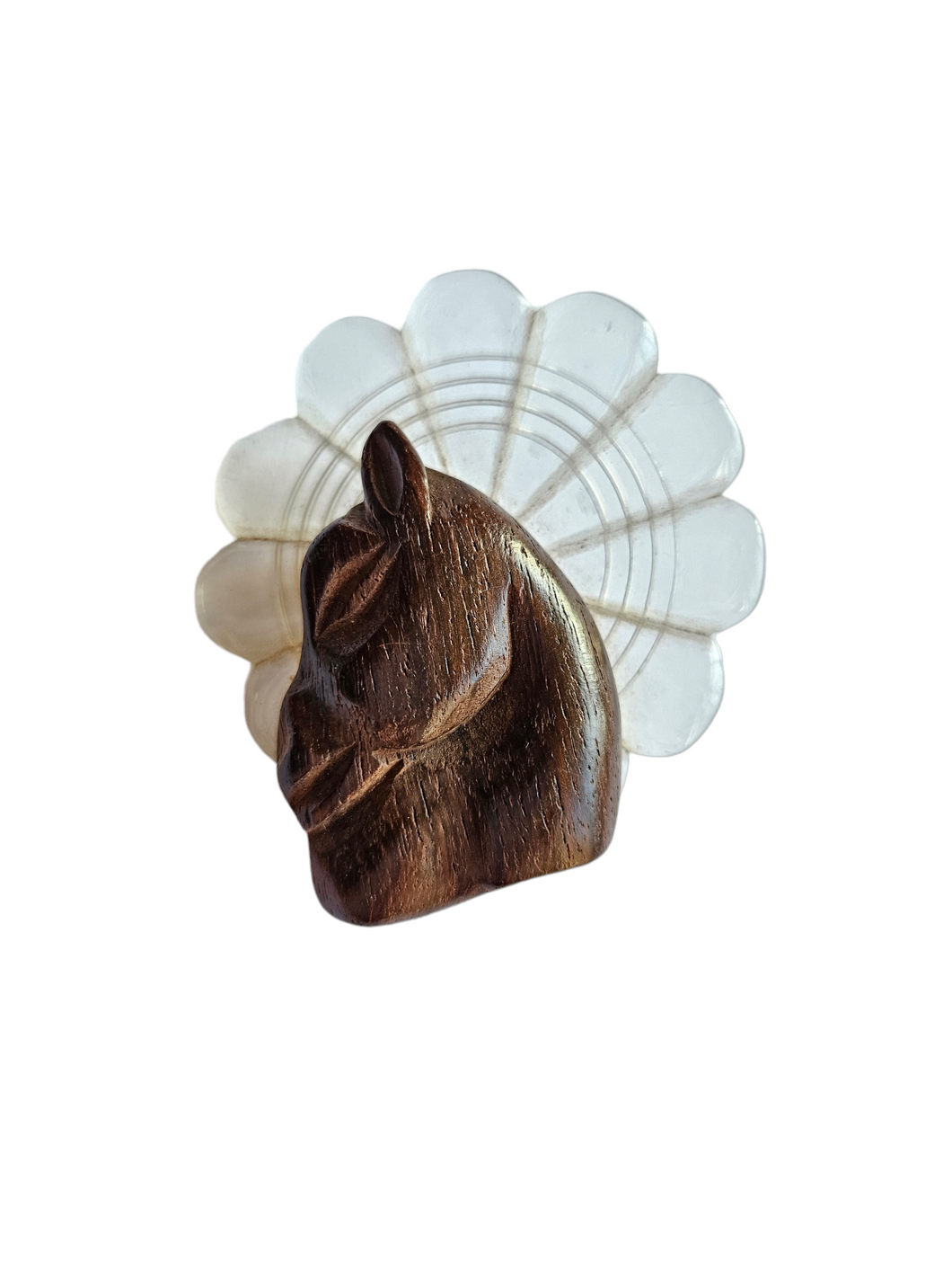 1940s Carved Wood and Lucite Elzac Horse Brooch