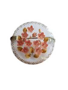 1940s Reverse Carved Painted Lucite Brooch With Pink Flowers