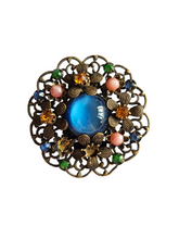 Load image into Gallery viewer, 1930s Bright Glass and Filigree Czech Flower Brooch
