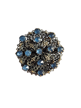 Load image into Gallery viewer, 1930s Czech Blue Glass Filigree Brooch
