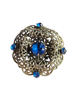 Load image into Gallery viewer, 1930s Huge Czech Blue Glass Filigree Brooch
