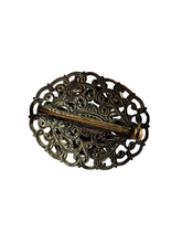 Load image into Gallery viewer, 1930s Art Deco Czech Blue Glass Filigree Brooch
