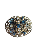 Load image into Gallery viewer, 1930s Art Deco Czech Blue Glass Filigree Brooch
