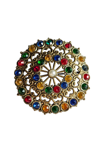 1930s Czech Multicoloured Stone Brooch