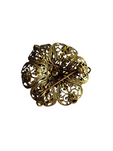 Load image into Gallery viewer, 1930s Art Deco Orange Glass Czech Filigree Flower Brooch
