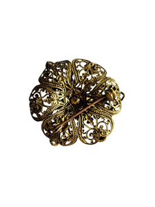 1930s Art Deco Orange Glass Czech Filigree Flower Brooch