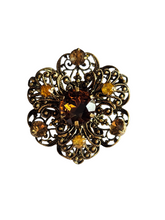 Load image into Gallery viewer, 1930s Art Deco Orange Glass Czech Filigree Flower Brooch
