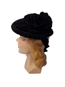 1940s Black Velvet Hat With Huge Bow