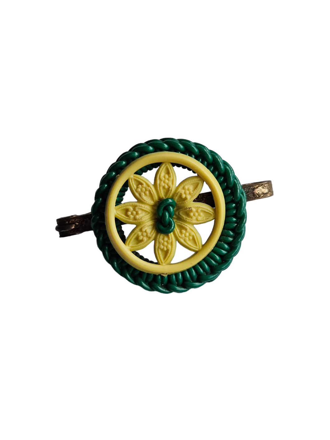 1940s Make Do and Mend Green and Yellow Wirework Brooch