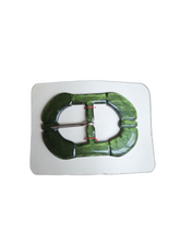 Load image into Gallery viewer, 1930s Deadstock Marbled Green Galalith Buckle
