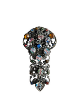 Load image into Gallery viewer, 1930s Art Deco Iris Glass Czech Filigree Dress Clip
