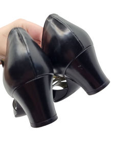 1940s Black Leather Peep Toe Shoes