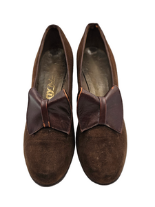 1940s Dark Brown CC41 Suede Bow Shoes