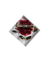 Load image into Gallery viewer, 1940s Red Rose Reverse Carved Lucite Brooch
