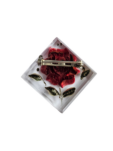 1940s Red Rose Reverse Carved Lucite Brooch