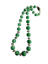 Load image into Gallery viewer, 1930s Deco Green Marbled Glass and Rhinestone Necklace
