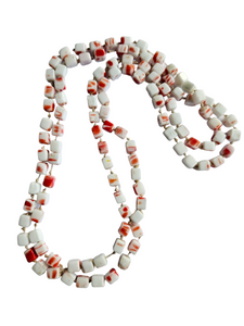 1940s Red and White Square Bead Knotted Long Necklace