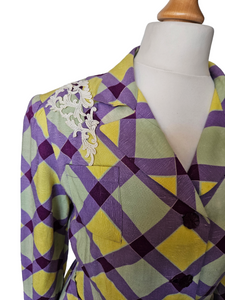 1940s Purple, Yellow and Green Plaid Summer Suit