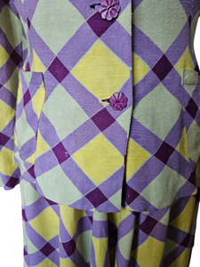 1940s Purple, Yellow and Green Plaid Summer Suit