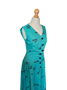 1940s Turquoise Blue Elephant Print Sun Dress and Bolero Set