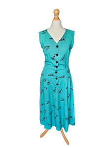 1940s Turquoise Blue Elephant Print Sun Dress and Bolero Set