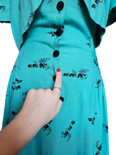 Load image into Gallery viewer, 1940s Turquoise Blue Elephant Print Sun Dress and Bolero Set
