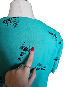 1940s Turquoise Blue Elephant Print Sun Dress and Bolero Set