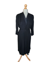 Load image into Gallery viewer, 1940s Black Crepe Dress With Modesty Collar
