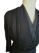 Load image into Gallery viewer, 1940s Black Crepe Dress With Modesty Collar
