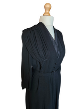 Load image into Gallery viewer, 1940s Black Crepe Dress With Modesty Collar
