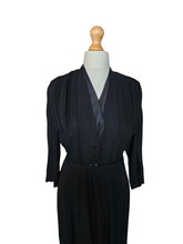 Load image into Gallery viewer, 1940s Black Crepe Dress With Modesty Collar
