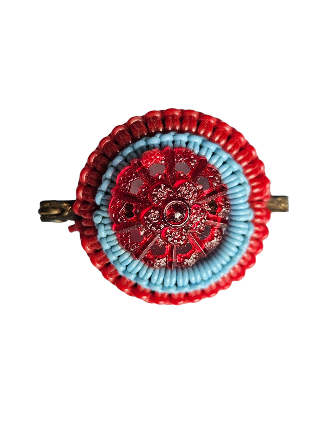 1940s Make Do and Mend Blue and Red Wirework Brooch