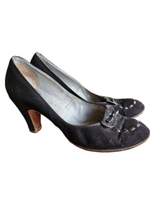 1950s Black Bow Suede Court Shoes